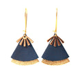 Boucles d'oreilles cuir bleu canard et or modèle STELLA