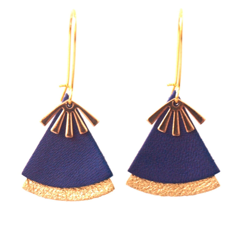 Boucles d'oreilles cuir bleu et or modèle STELLA