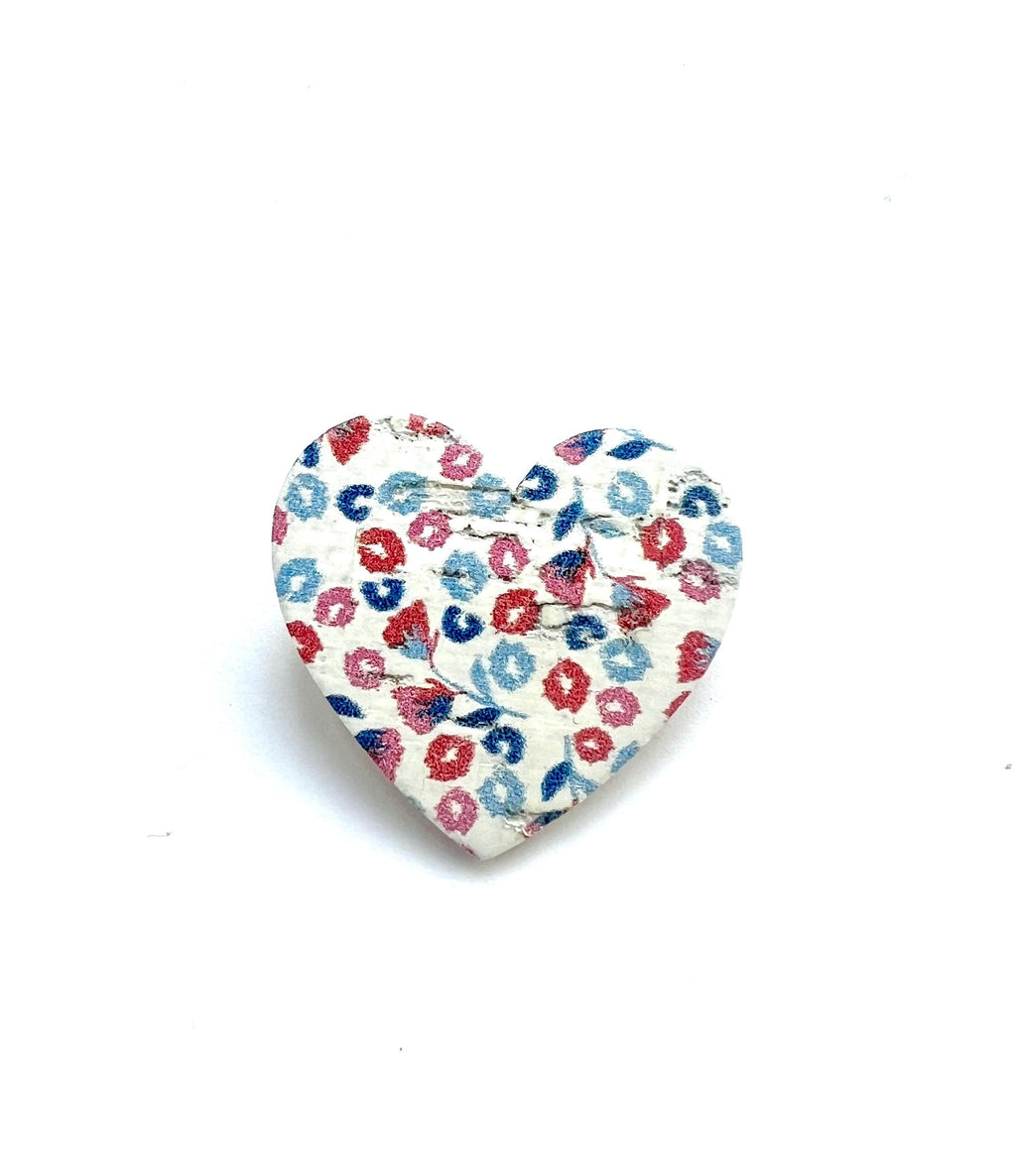Broche cœur fleurs multicolores liège et cuir - cadeau fête des mères - cadeau maîtresse - cadeau pour elle - cadeau femme  broche originale