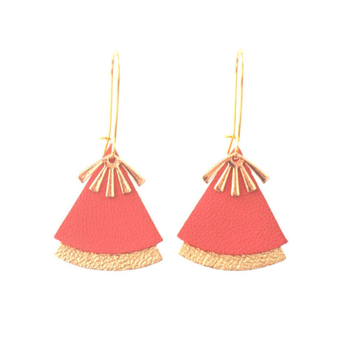 Boucles d'oreilles cuir corail et or modèle STELLA
