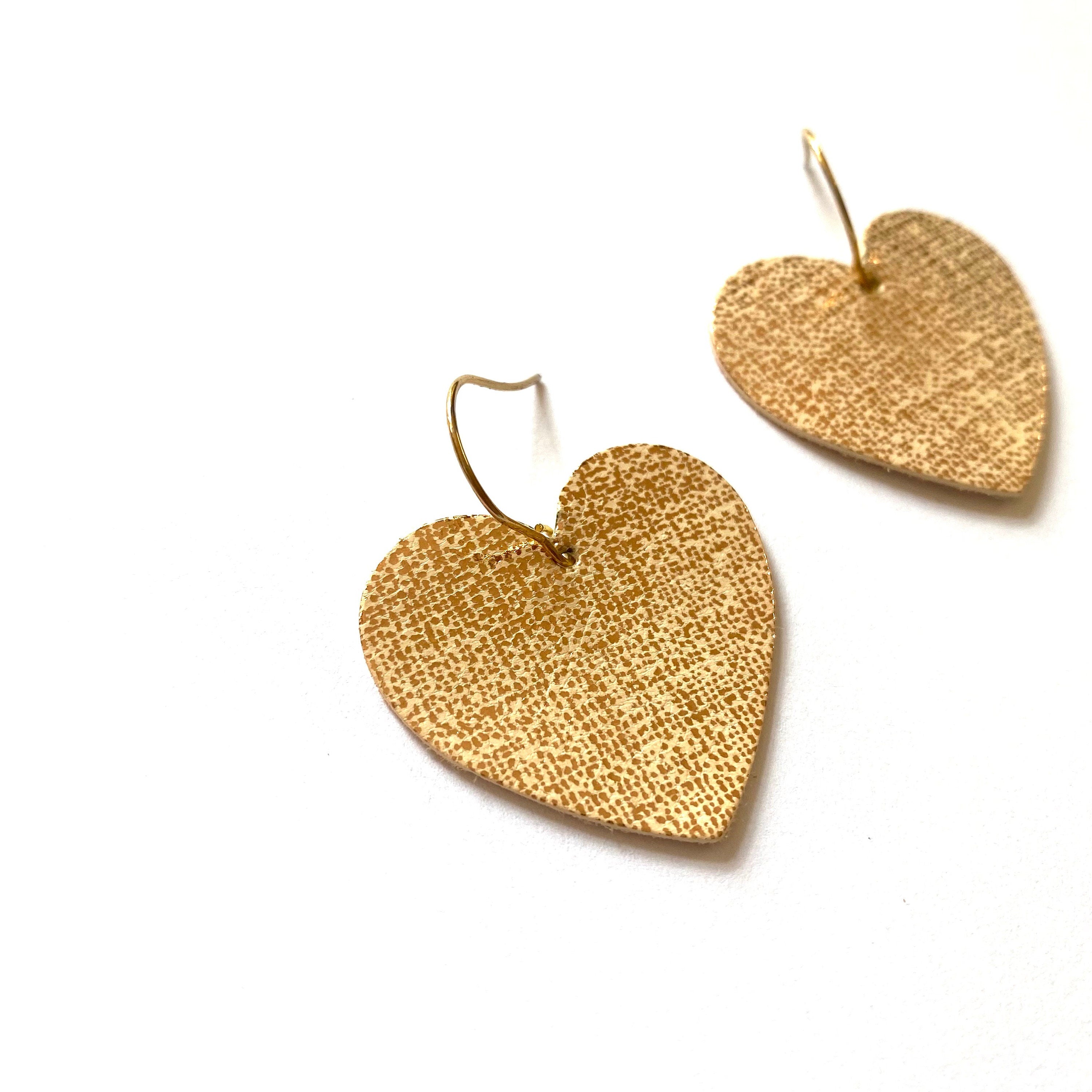 Boucles d’oreilles cœur cuir or rose - boucles d'oreilles originales - cadeau pour femme - saint valentin - bijou fait main