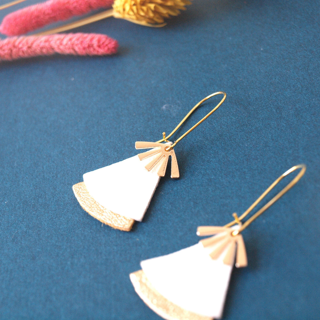 Boucles d'oreilles cuir blanc et laiton doré modèle STELLA