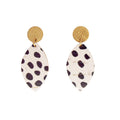 Boucles d'oreilles liège motif dalmatien, noir et blanc, cuir et acier forme feuille LOAN