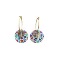 Boucles d’oreilles liège et cuir motif fleuri - créoles dorées en acier inoxydable