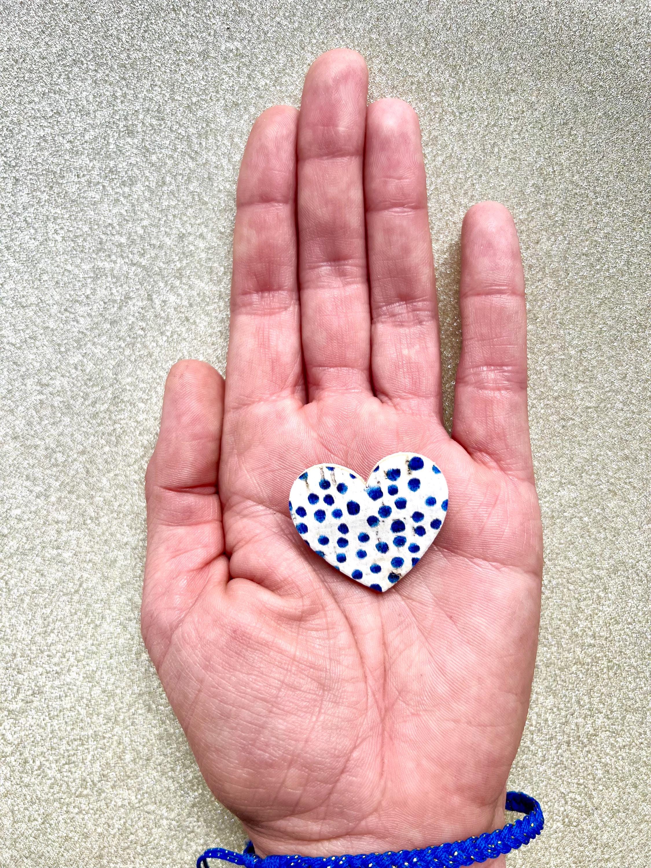 Broche coeur multicolore en liège imprimé  doublé de cuir - cadeau fête des mères - cadeau maîtresse - cadeau pour elle