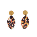 Boucles d'oreilles liège motif léopard, cuir et acier forme feuille LOAN