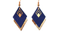 Boucles d'oreilles cuir bleu et or, boucles d'oreilles graphiques losanges bleu roi et doré - modèle LYA - cadeau noël pour femme pour elle