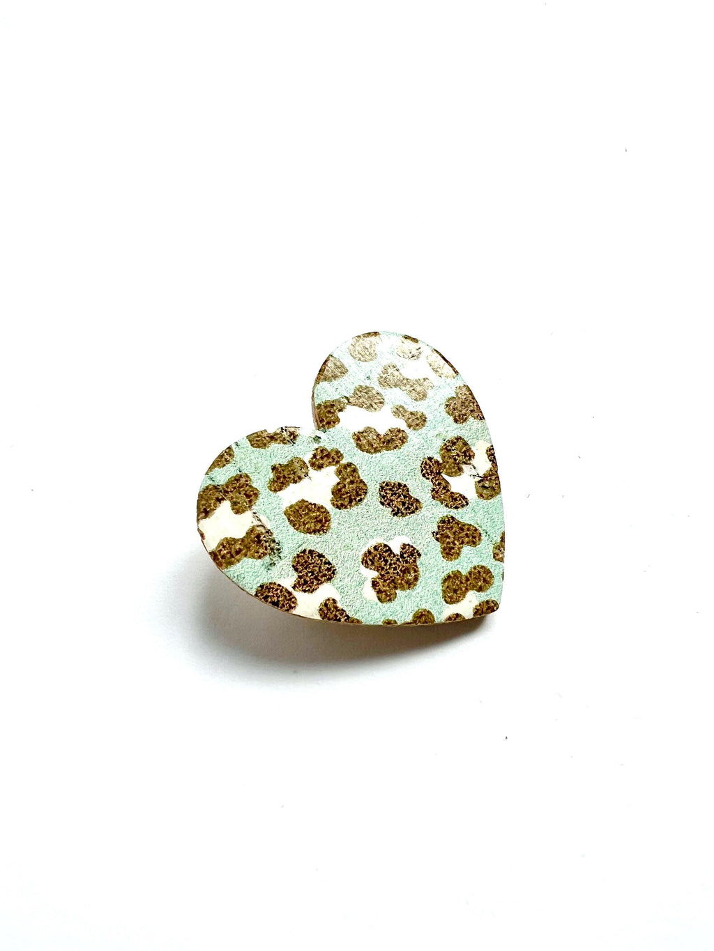 Broche coeur léopard en liège imprimé doublé de cuir - cadeau fête des mères - cadeau maîtresse - cadeau pour elle