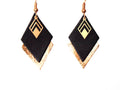 Boucles d'oreilles cuir noir et or, boucles d'oreilles graphiques losanges - modèle LYA - cadeau de noël pour femme pour elle