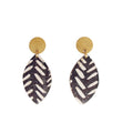 Boucles d'oreilles liège noir et blanc, cuir et acier forme feuille LOAN