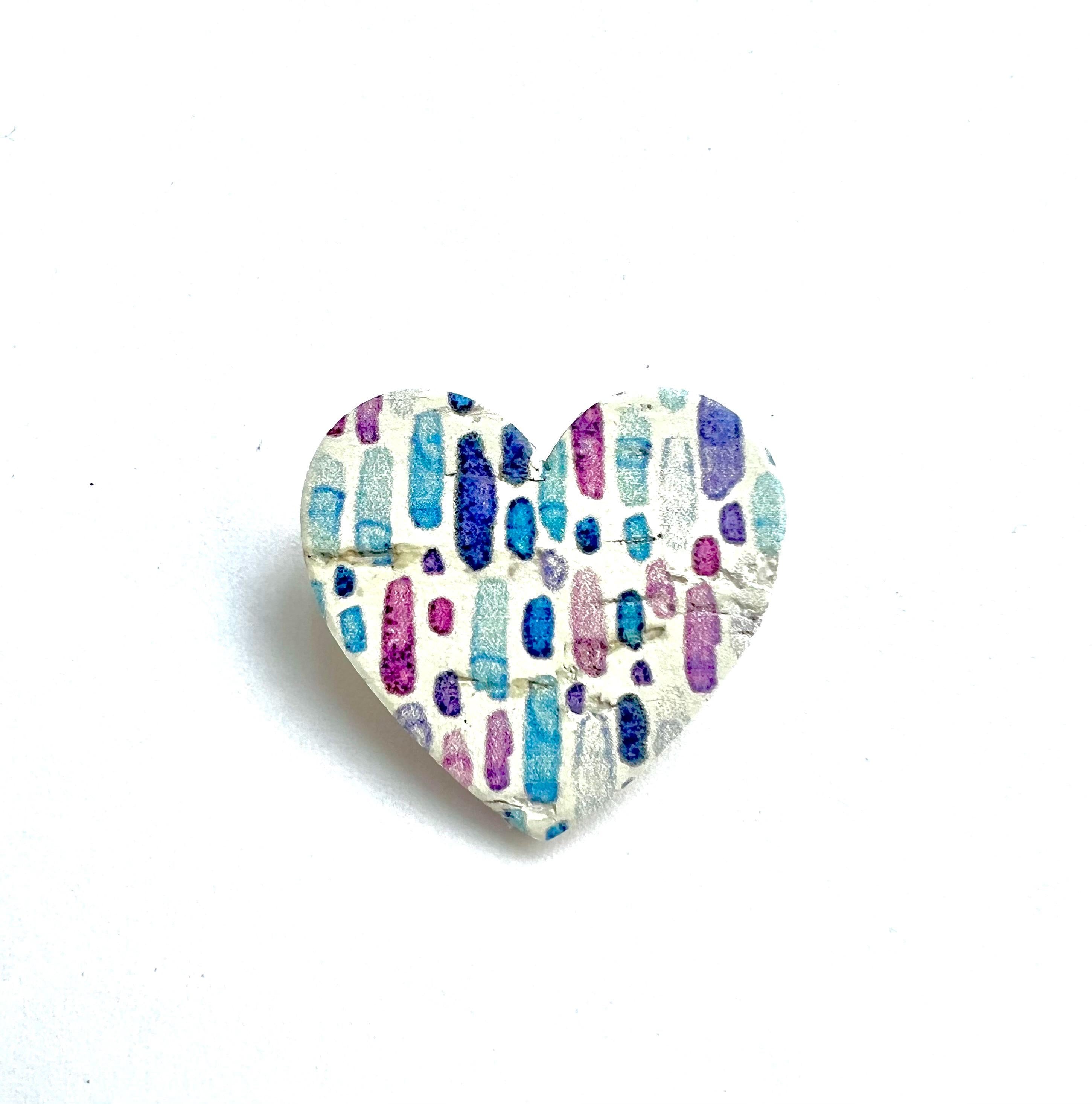 Broche cœur motif abstrait en liège et cuir - cadeau fête des mères - cadeau maîtresse - cadeau pour elle - cadeau femme  broche originale