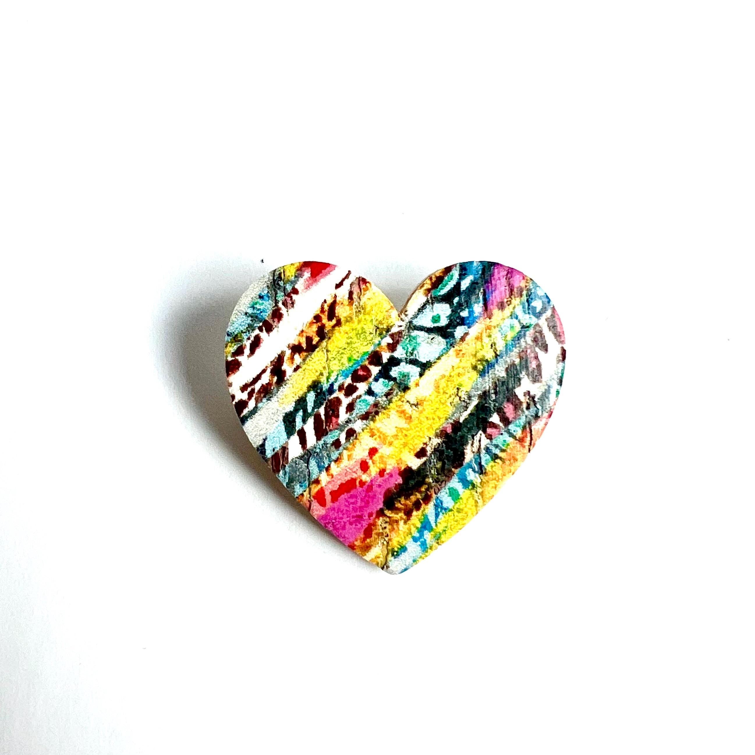 Broche coeur en liège multicolore motif abstrait doublé de cuir - cadeau fête des mères - cadeau maîtresse - cadeau pour elle