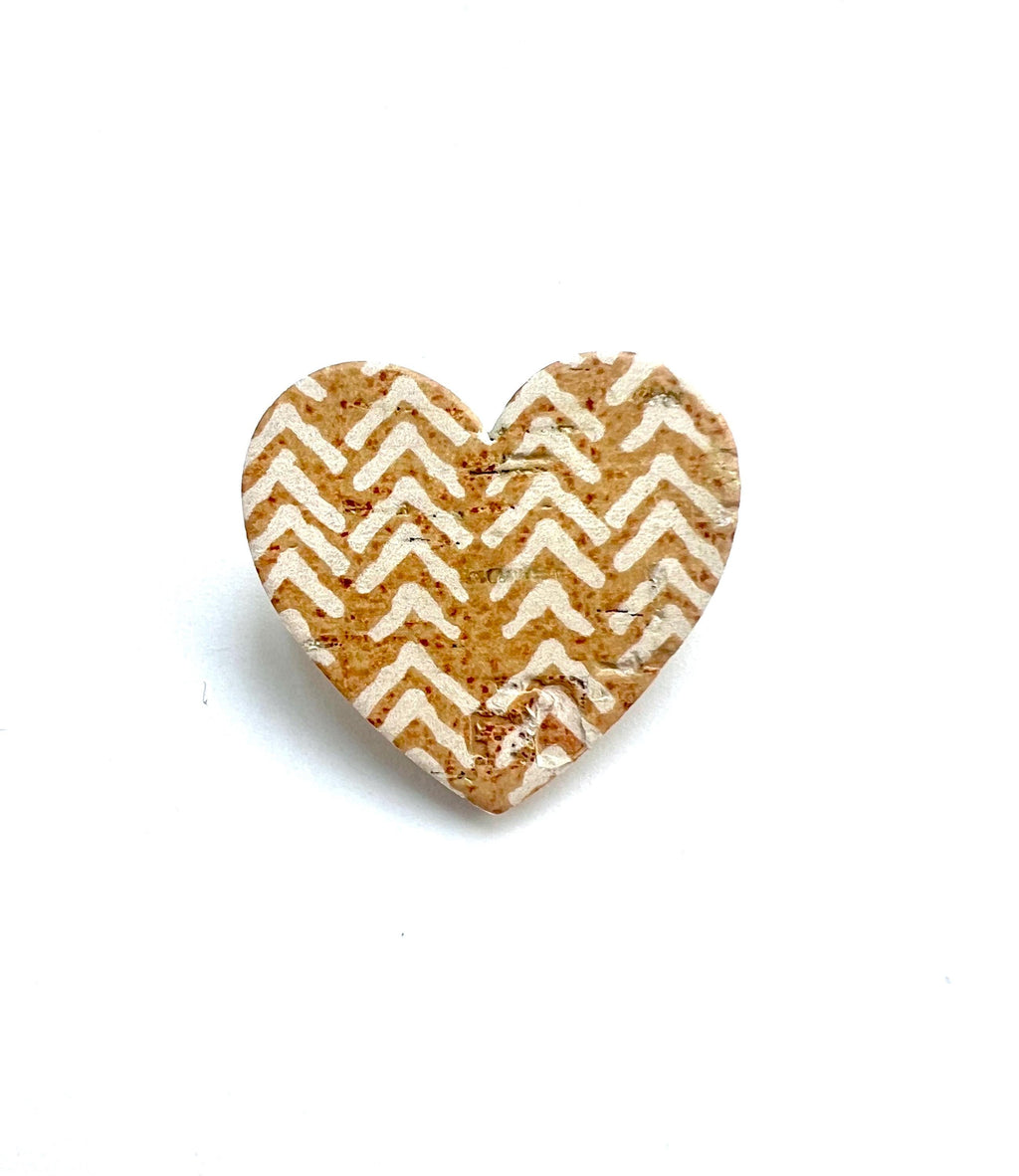 Broche coeur jaune et blanc en liège imprimé  doublé de cuir - cadeau fête des mères - cadeau maîtresse - cadeau pour elle