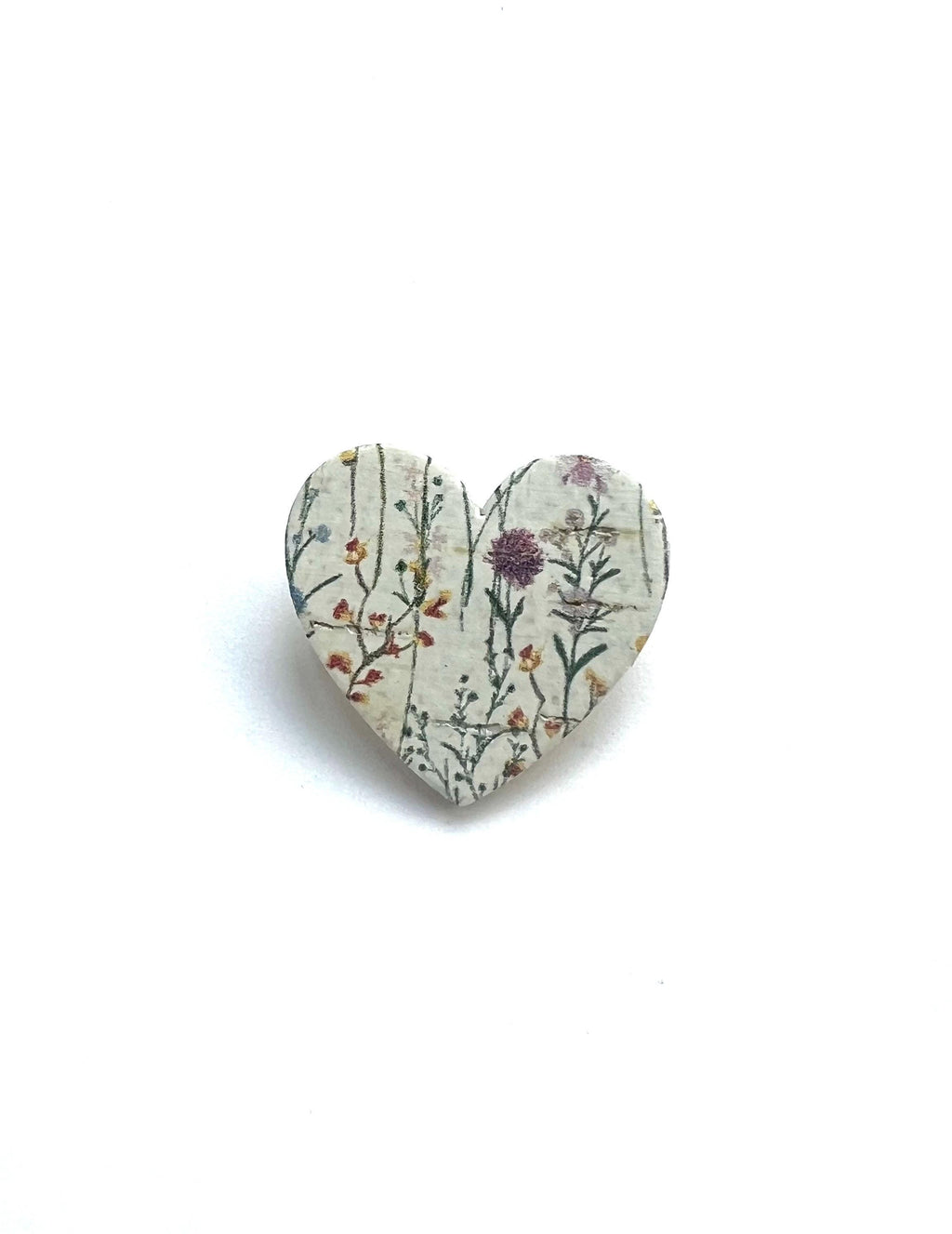 Broche cœur motif fleurs sauvages en liège - cadeau fête des mères  cadeau maîtresse - cadeau pour elle - cadeau femme  broche originale