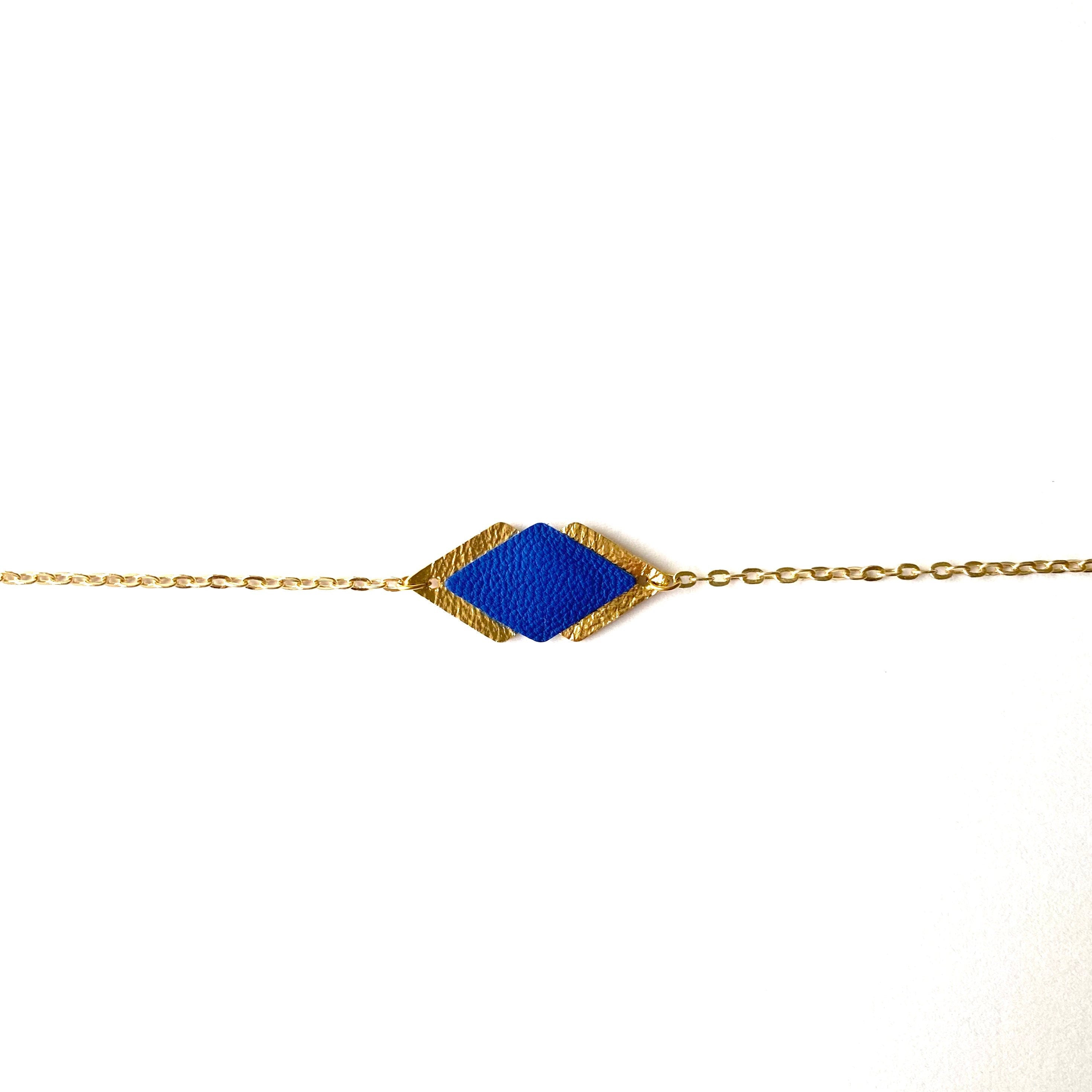 Bracelet femme cuir bleu électrique et laiton doré