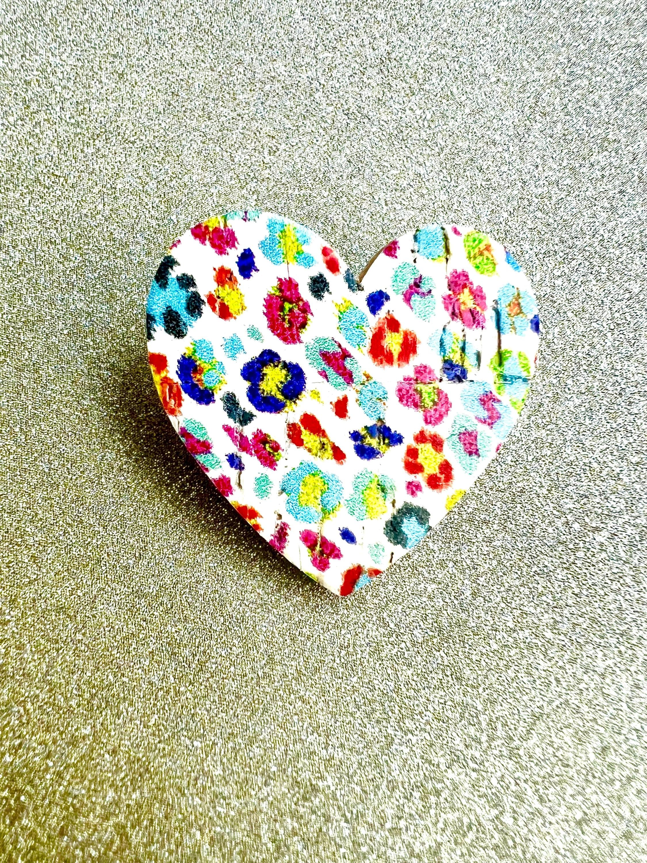 Broche fleurs multicolores en liège et cuir - cadeau fête des mères - cadeau maîtresse - cadeau pour elle - cadeau femme  broche originale