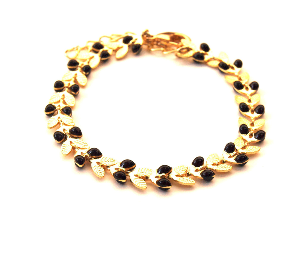 Bracelet fin or et noir - chaîne épis émaillée - bracelet femme à juxtaposer - superposition bracelets - bracelet boheme - cadeau pour elle