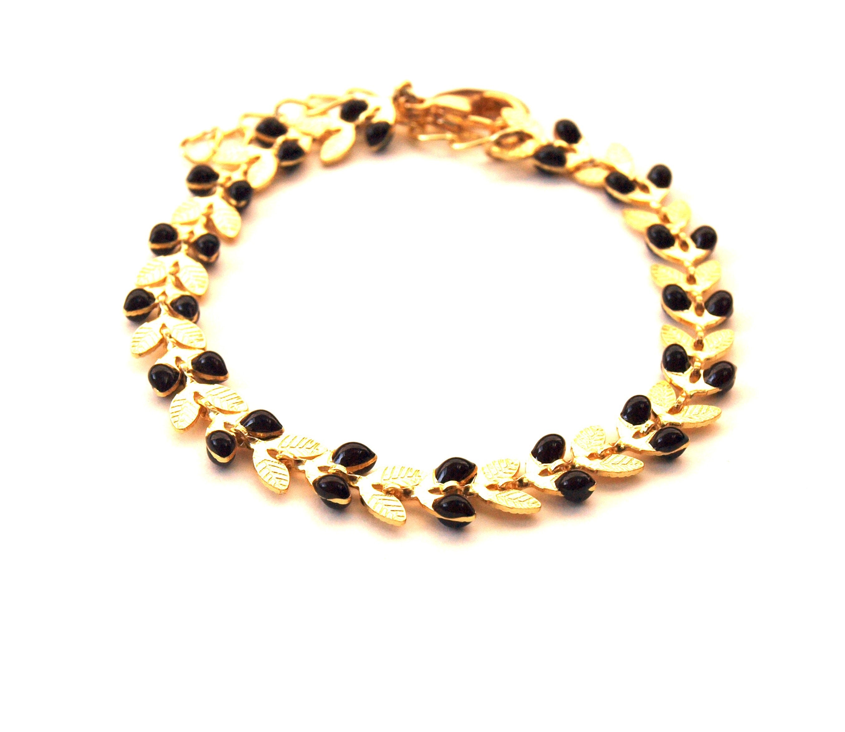 Bracelet fin or et noir - chaîne épis émaillée - bracelet femme à juxtaposer - superposition bracelets - bracelet boheme - cadeau pour elle