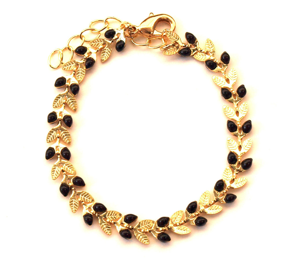 Bracelet fin or et noir - chaîne épis émaillée - bracelet femme à juxtaposer - superposition bracelets - bracelet boheme - cadeau pour elle