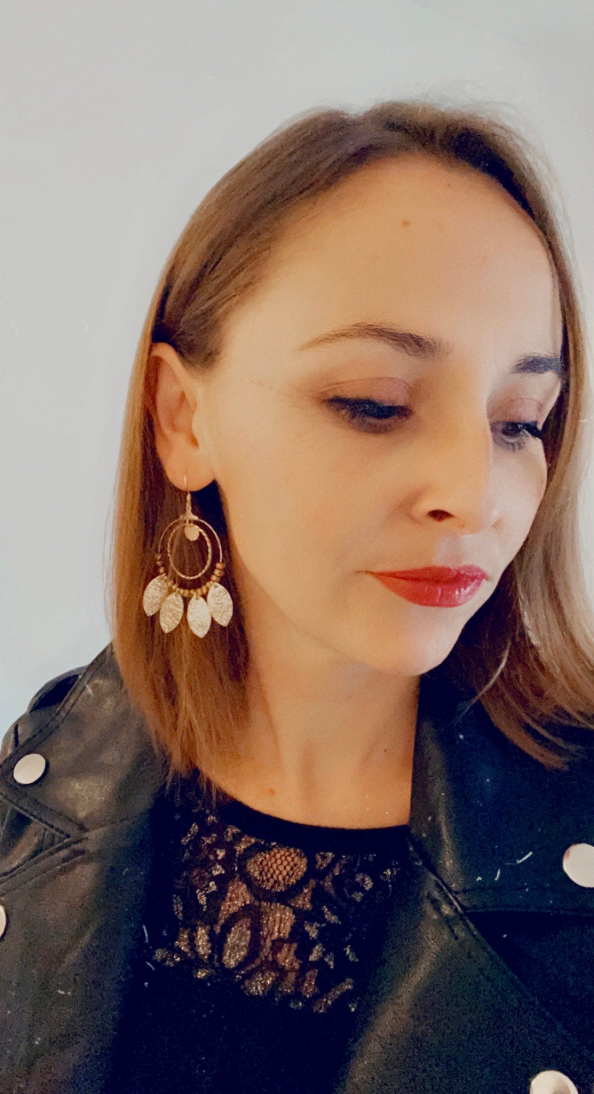 Boucles d’oreilles bohèmes style créoles en cuir doré et acier inoxydable