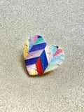 Broche coeur multicolore en liège imprimé  doublé de cuir - cadeau fête des mères - cadeau maîtresse - cadeau pour elle