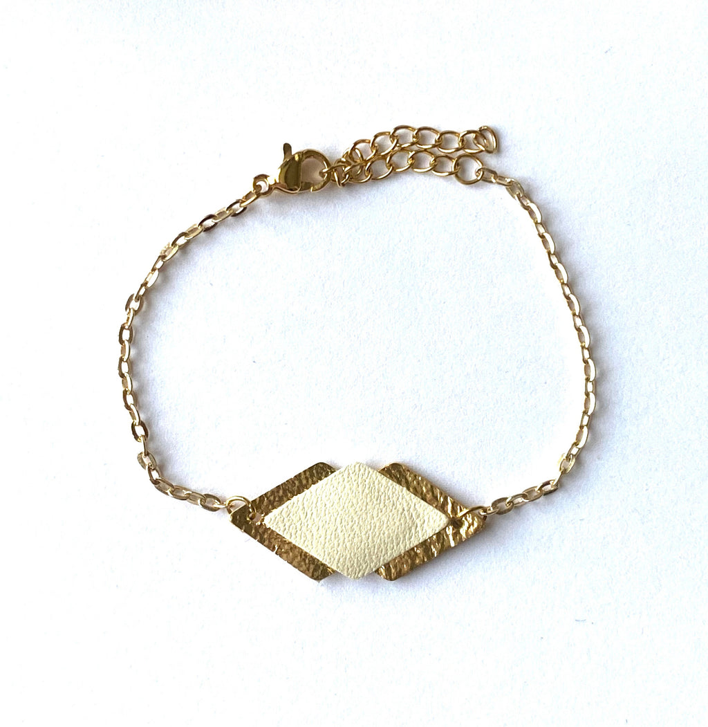 Bracelet femme cuir blanc cassé et doré - bracelet mariage