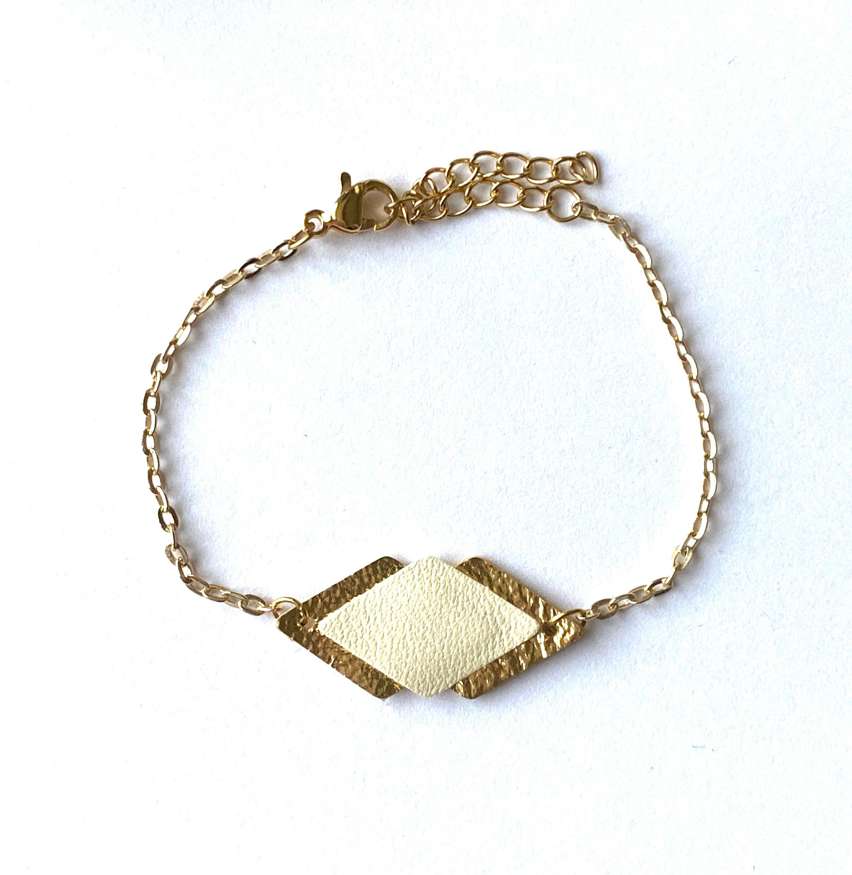 Bracelet femme cuir blanc cassé et doré - bracelet mariage