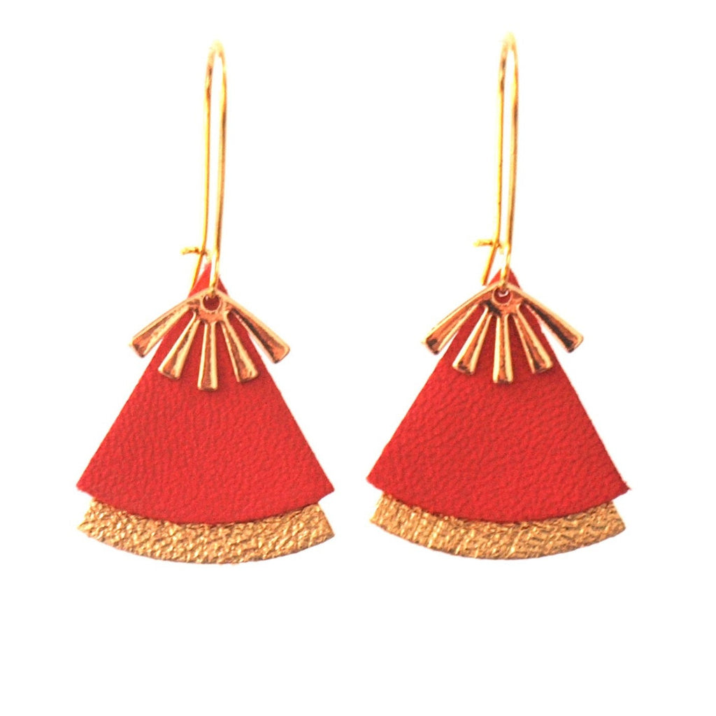 Boucles d'oreilles cuir rouge et or modèle STELLA
