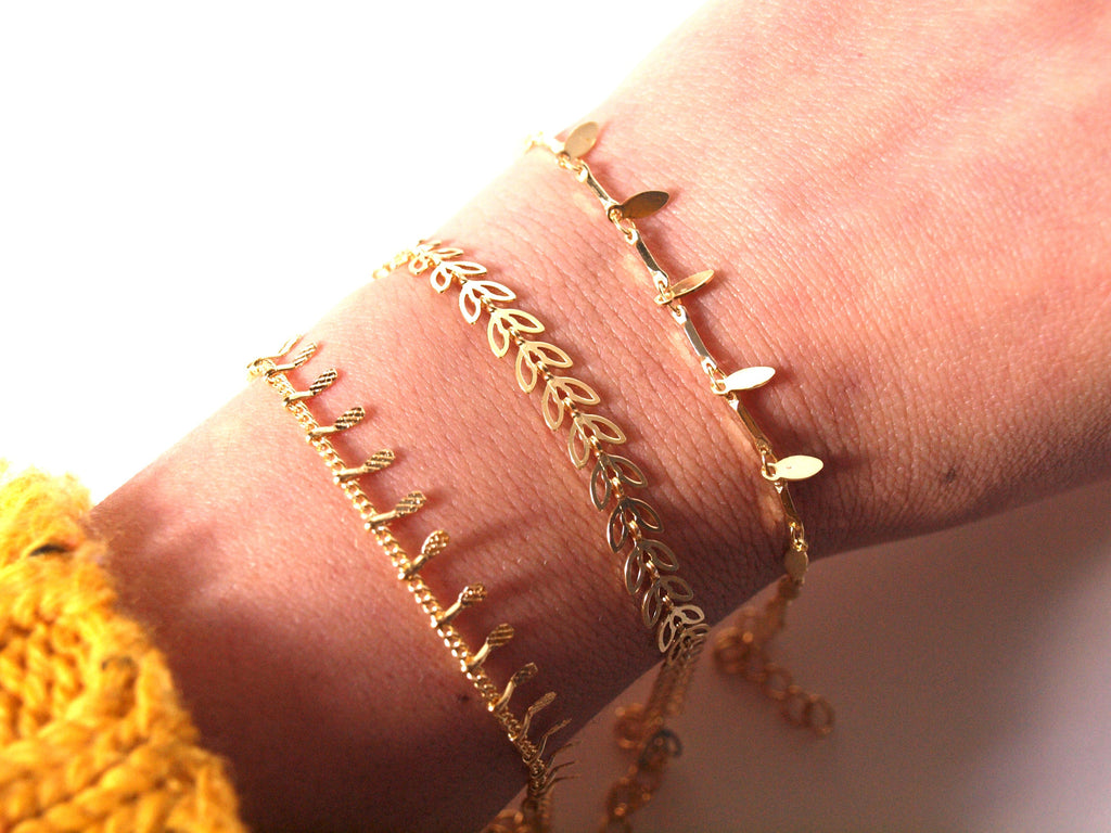 Bracelet or fin - chaîne maille navettes lisses - bracelet femme - superposition bracelets - bracelet bohème - saint valentin