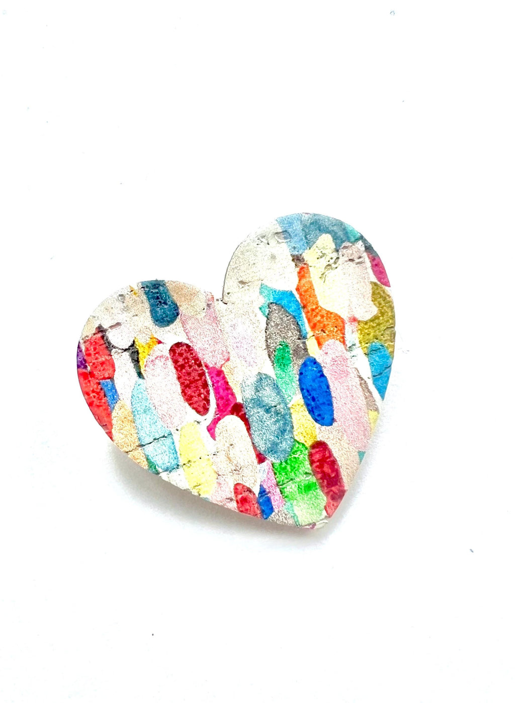Broche multicolore cœur en liège et cuir - cadeau fête des mères - cadeau maîtresse - cadeau pour elle - cadeau femme - broche originale