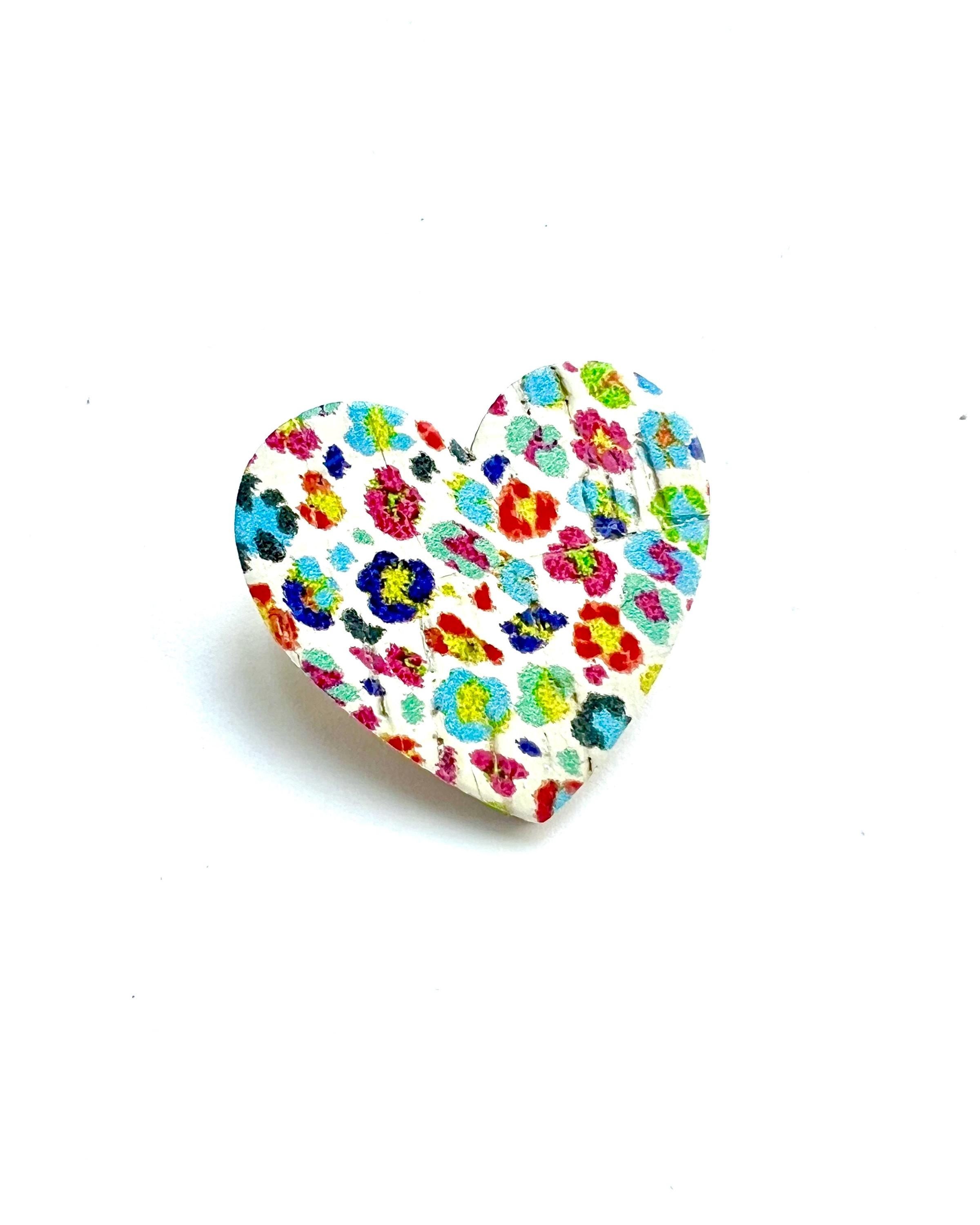 Broche fleurs multicolores en liège et cuir - cadeau fête des mères - cadeau maîtresse - cadeau pour elle - cadeau femme  broche originale