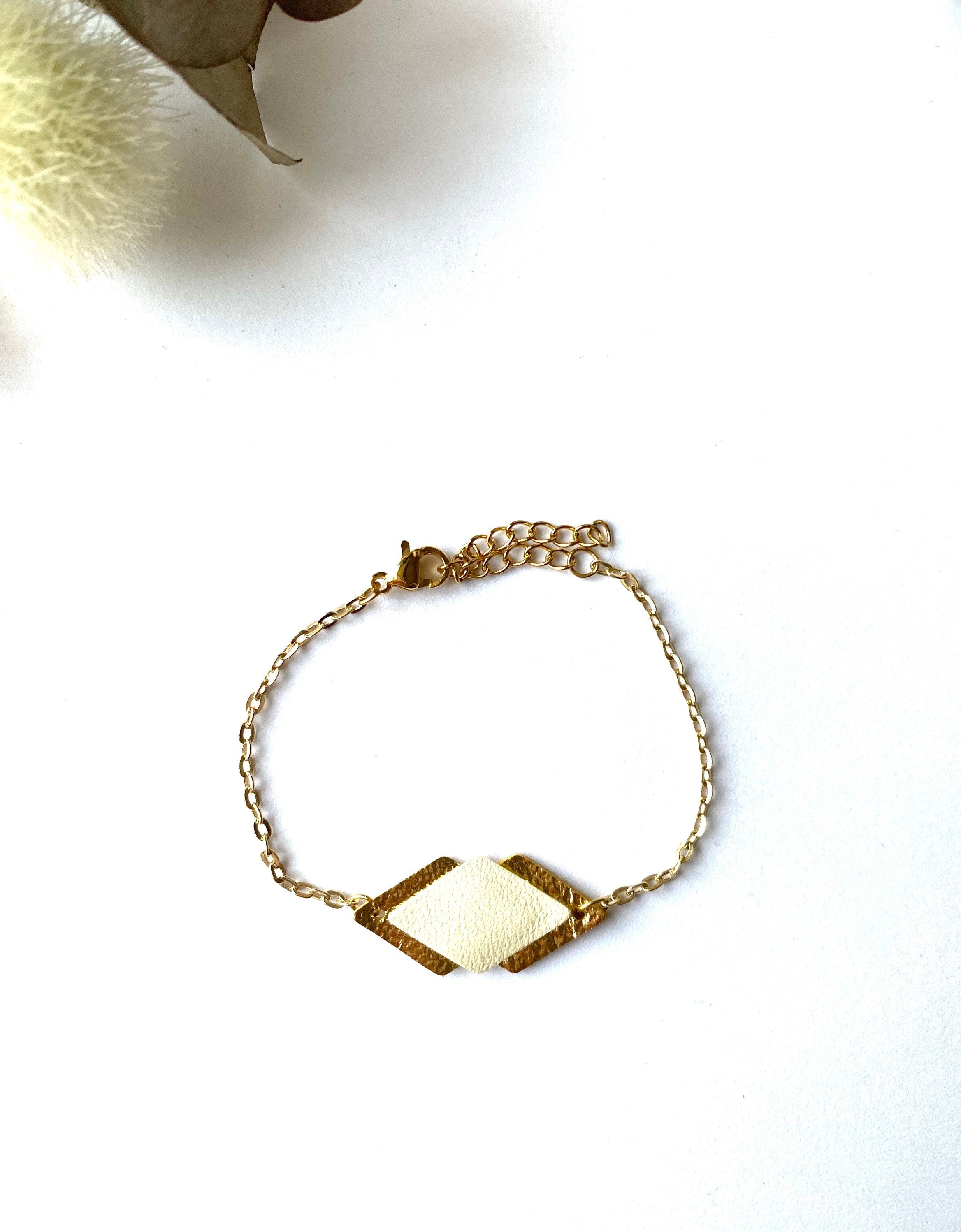 Bracelet femme cuir blanc cassé et doré - bracelet mariage