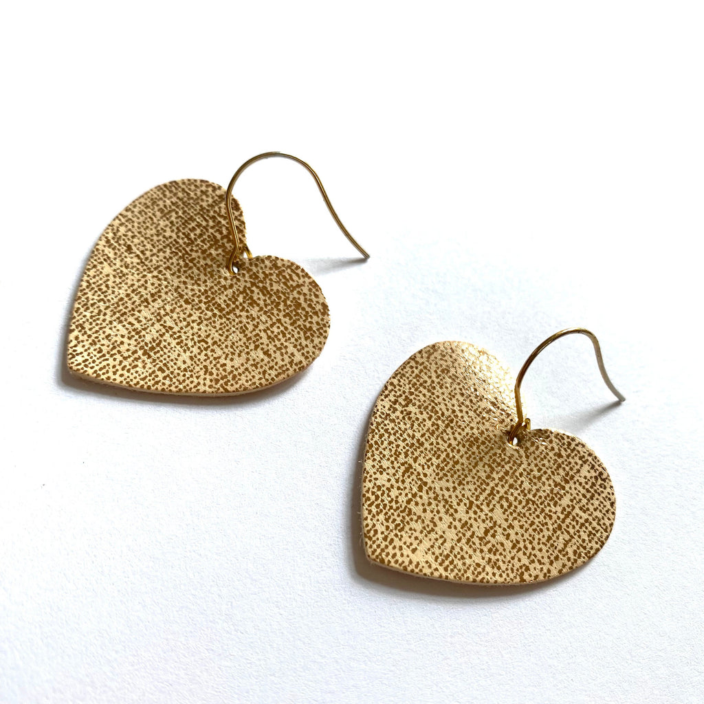 Boucles d’oreilles cœur cuir or rose - boucles d'oreilles originales - cadeau pour femme - saint valentin - bijou fait main