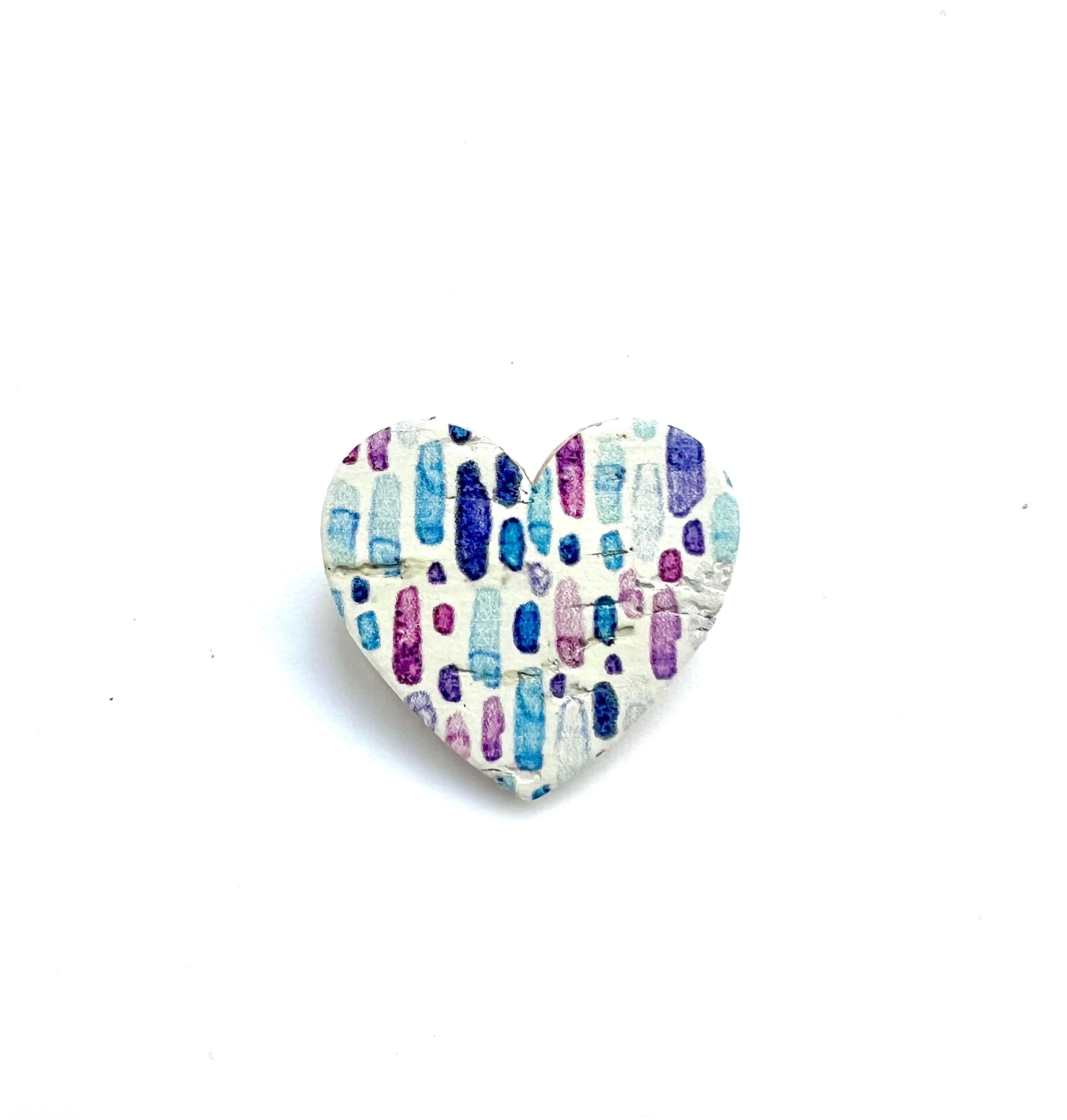 Broche cœur motif abstrait en liège et cuir - cadeau fête des mères - cadeau maîtresse - cadeau pour elle - cadeau femme  broche originale