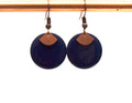 Boucles d'oreilles bleu nuit, bleu foncé, bleu marine et bronze sequin émaillé rond et pendentif éventail  - cadeau de noël pour femme