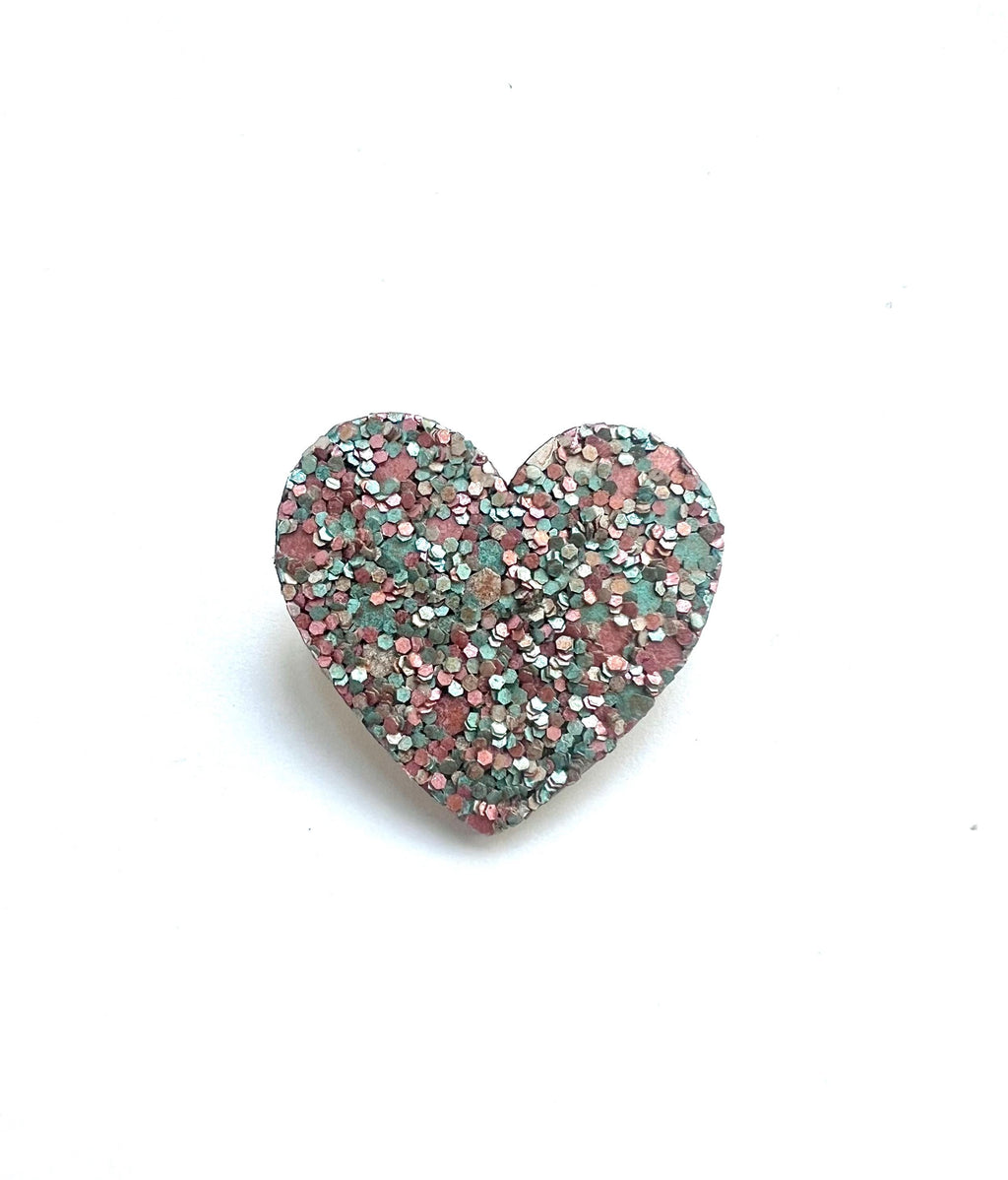 Broche cœur à paillettes en liège et cuir - cadeau fête des mères - cadeau maîtresse - cadeau pour elle - cadeau femme  broche originale
