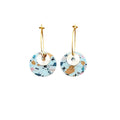 Boucles d’oreilles cuir et liège terrazzo créoles dorées en acier inoxydable