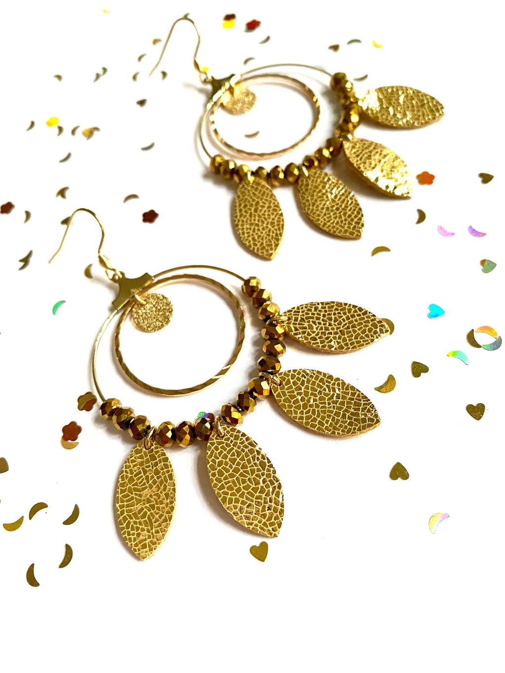 Boucles d’oreilles bohèmes style créoles en cuir doré et acier inoxydable
