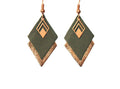 Boucles d'oreilles cuir vert kaki et or, losanges de cuir vert kaki et doré - boucles d'oreilles graphiques géométriques - modèle LYA - noël