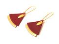 Boucles d'oreilles éventail cuir bordeaux et or- laiton brut - boucles d'oreilles japonisantes - boucles d'oreilles ethniques modèle SAFIYA