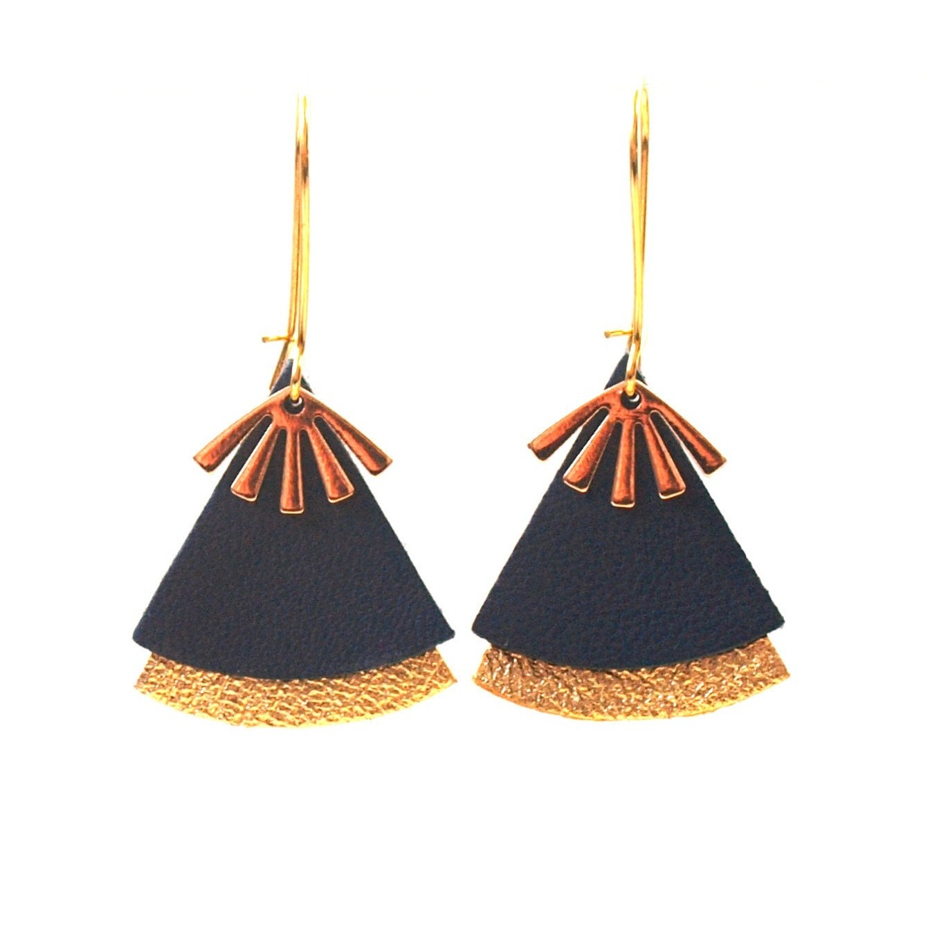 Boucles d'oreilles cuir noir et or modèle STELLA