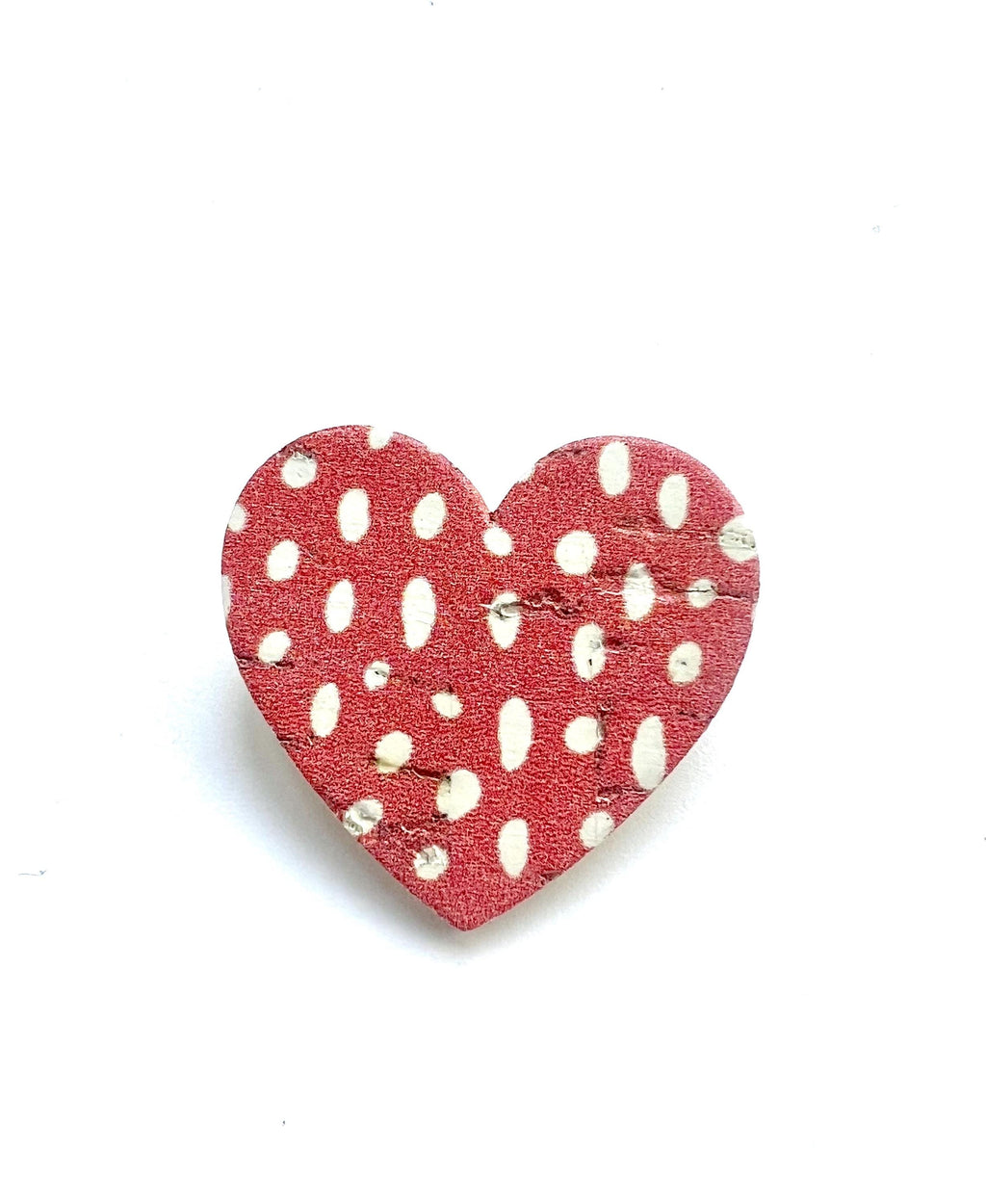 Broche cœur rouge à pois blancs liège et cuir - cadeau fête des mères - cadeau maîtresse - cadeau pour elle - cadeau femme  broche originale