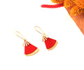 Boucles d'oreilles en cuir rouge et or, forme éventail - boucles d'oreilles ethniques modèle STELLA