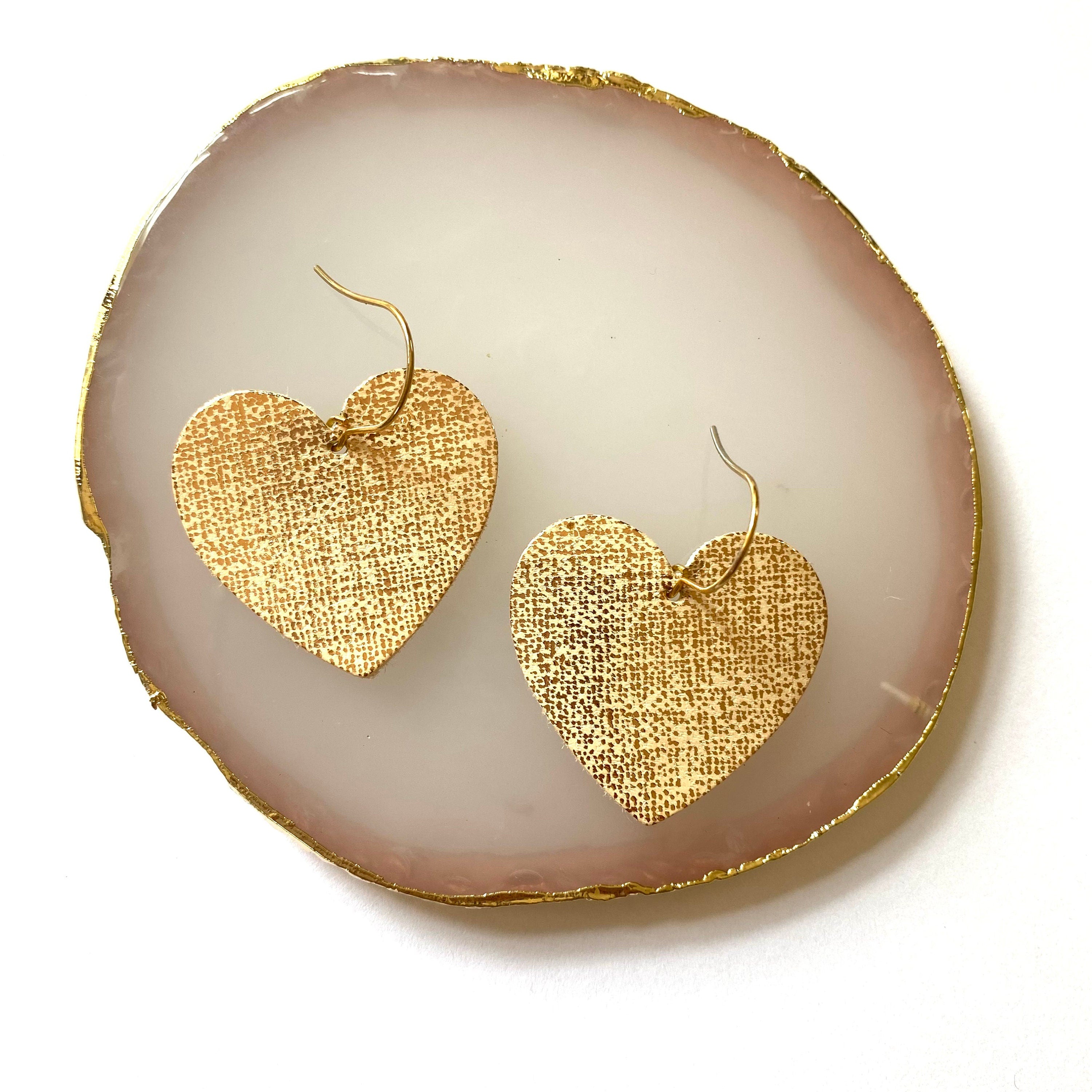Boucles d’oreilles cœur cuir or rose - boucles d'oreilles originales - cadeau pour femme - saint valentin - bijou fait main