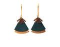 Boucles d'oreilles vert émeraude et or, en cuir, forme éventail - boucles d'oreilles ethniques modèle STELLA