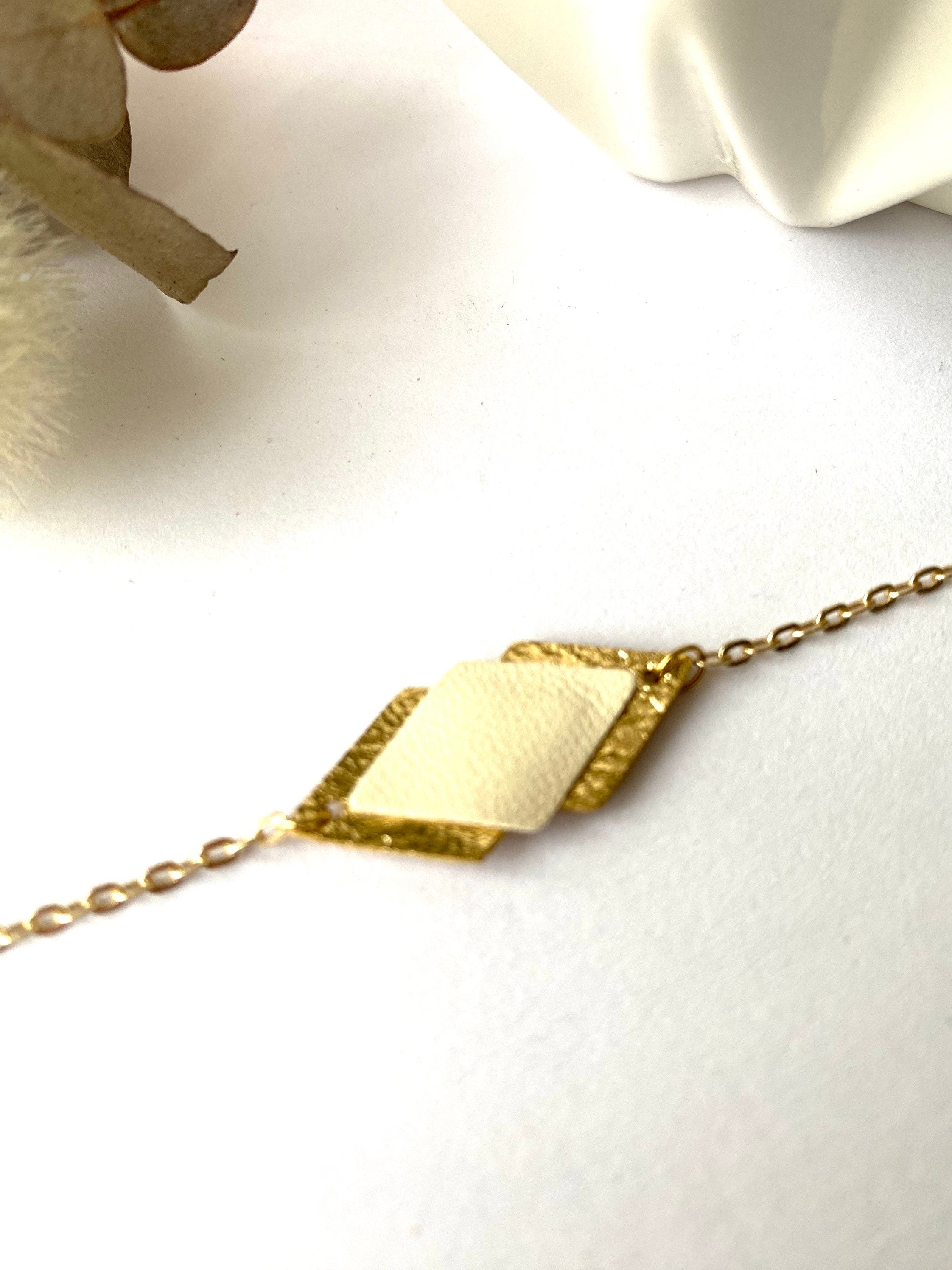 Bracelet femme cuir blanc cassé et doré - bracelet mariage