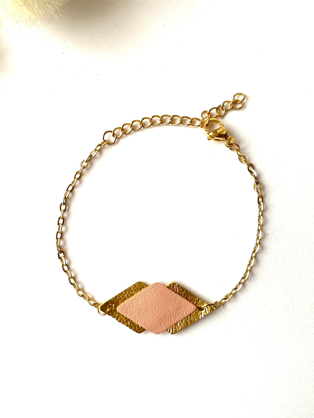 Bracelet femme cuir vieux rosé pastel et doré - bracelet mariage