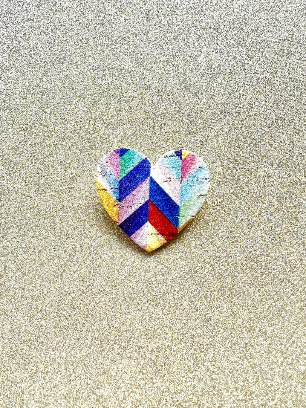 Broche coeur multicolore en liège imprimé  doublé de cuir - cadeau fête des mères - cadeau maîtresse - cadeau pour elle