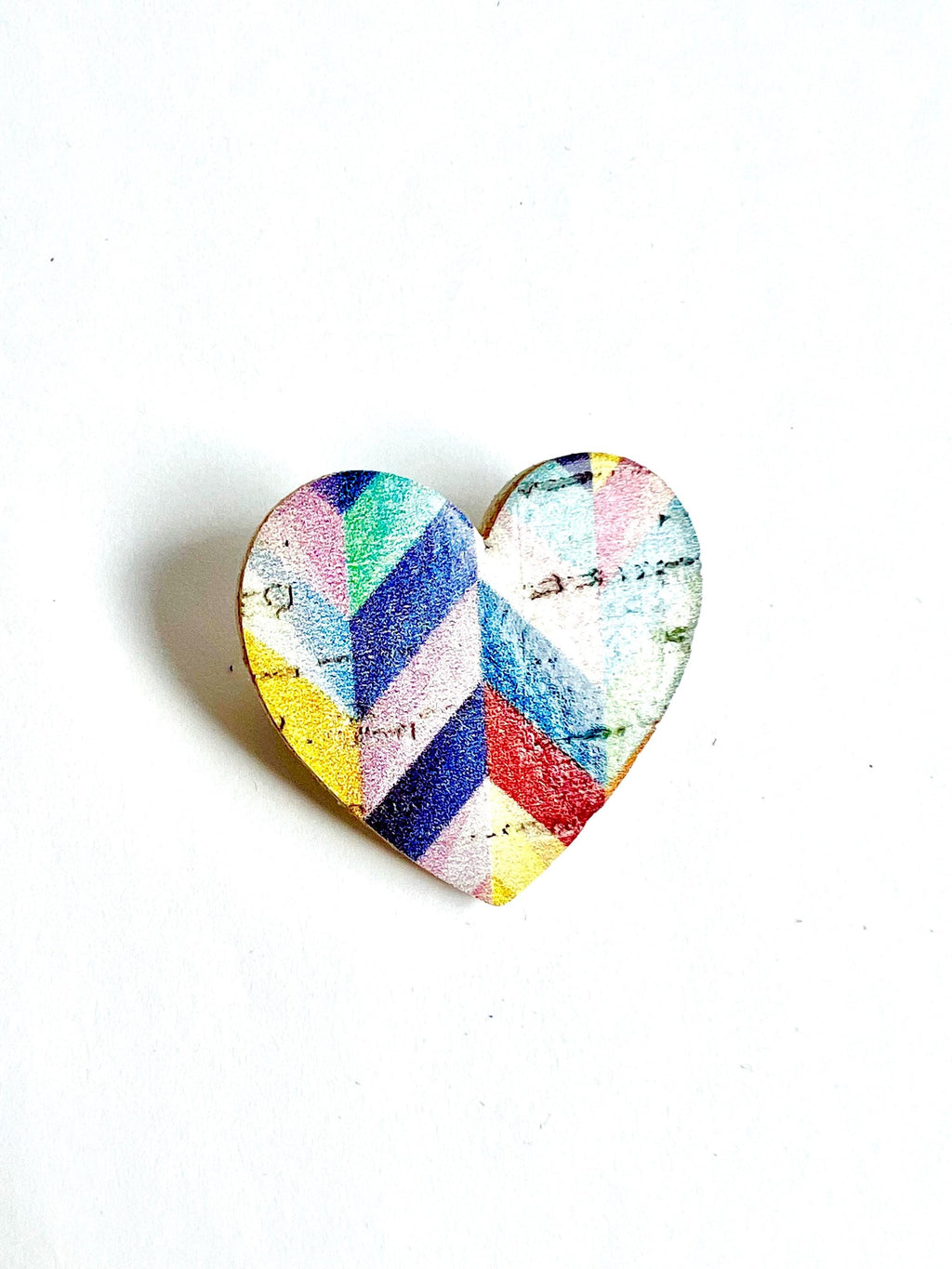 Broche coeur multicolore en liège imprimé  doublé de cuir - cadeau fête des mères - cadeau maîtresse - cadeau pour elle