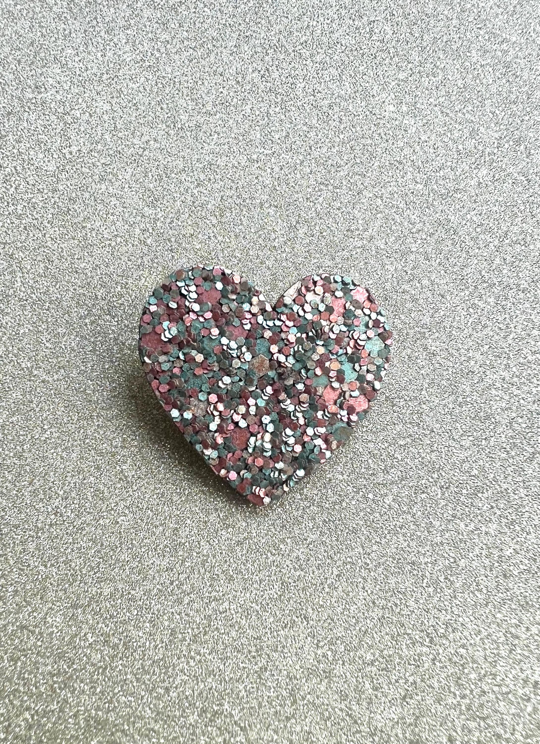 Broche cœur à paillettes en liège et cuir - cadeau fête des mères - cadeau maîtresse - cadeau pour elle - cadeau femme  broche originale